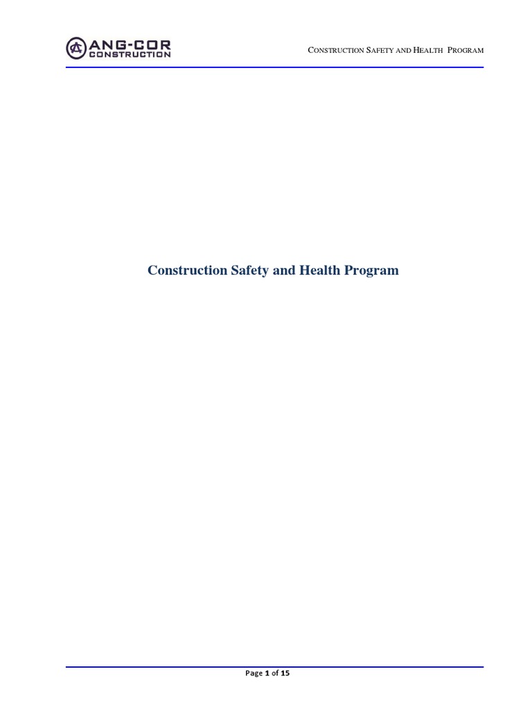 Construction Health and Safety Program PDF Occupational Safety And