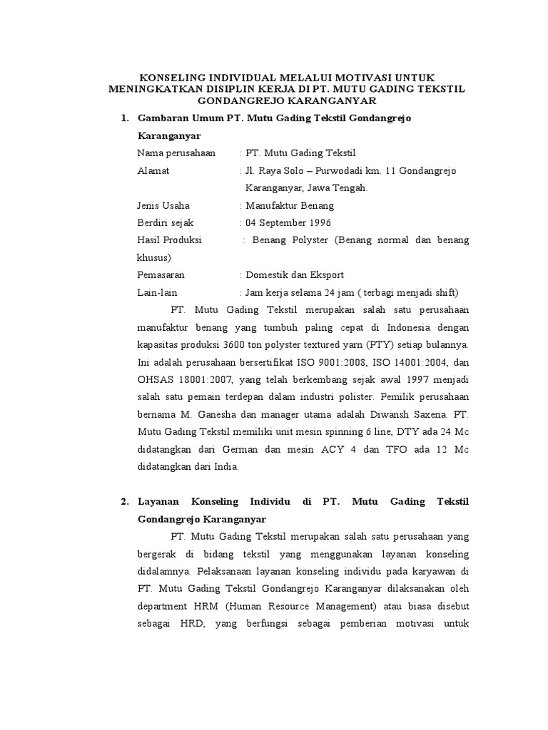 Konseling untuk Disiplin Karyawan PT Mutu | PDF