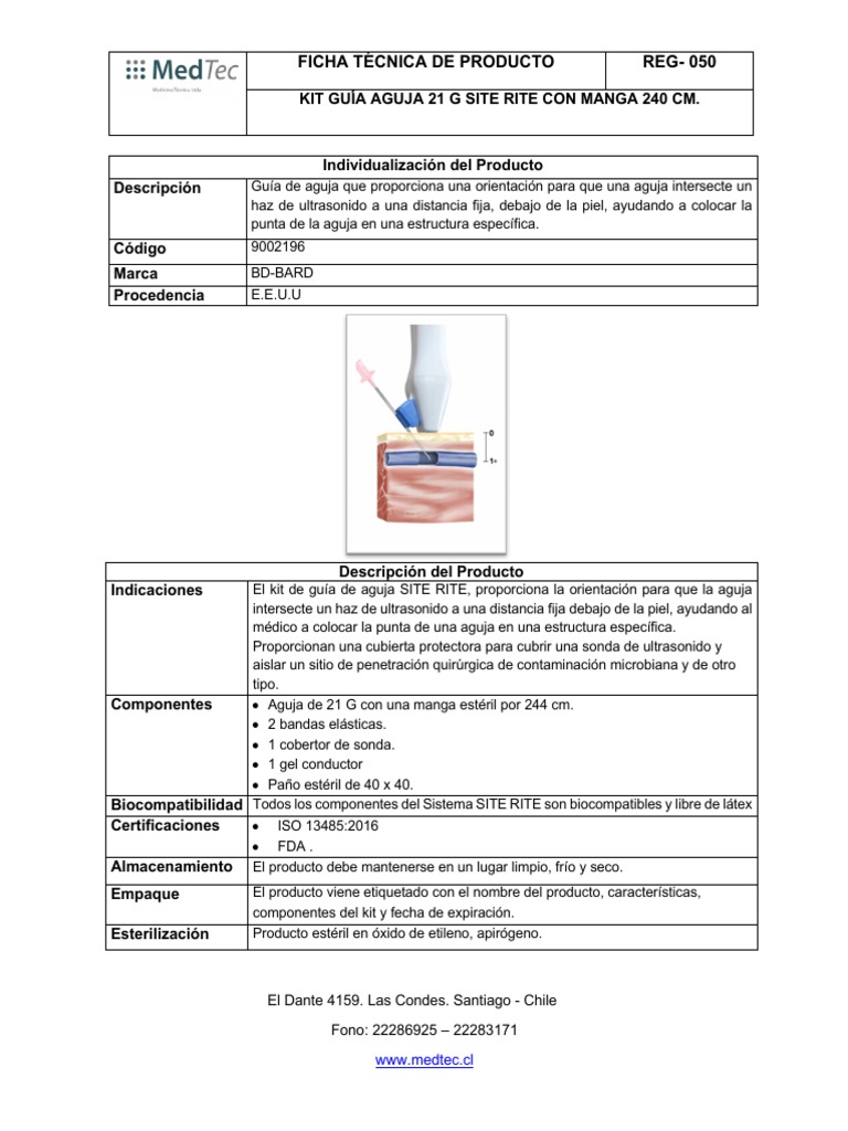 2514 - FICHA TECNICA - Kit Aguja Site Rite Manga 240 CM | PDF