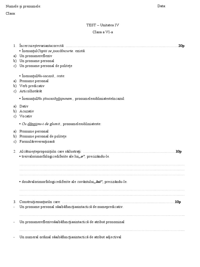 Test Cls 6 Unit 4 | PDF