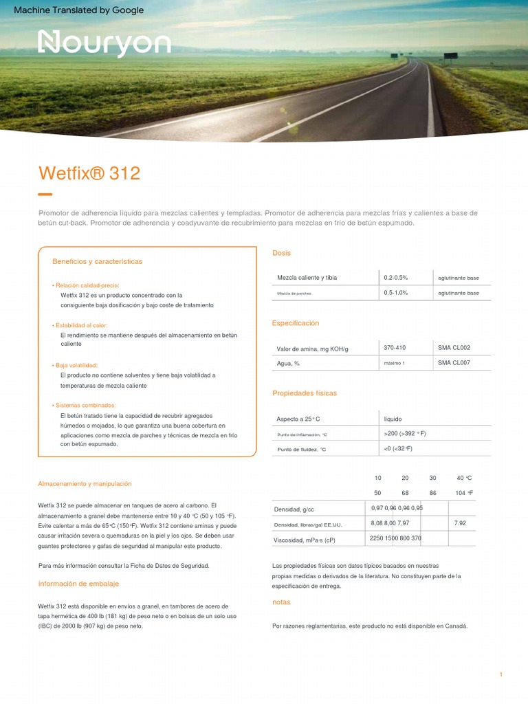 Technical Bulletin Asphalt Wetfix 312 Global en | PDF | Química ...