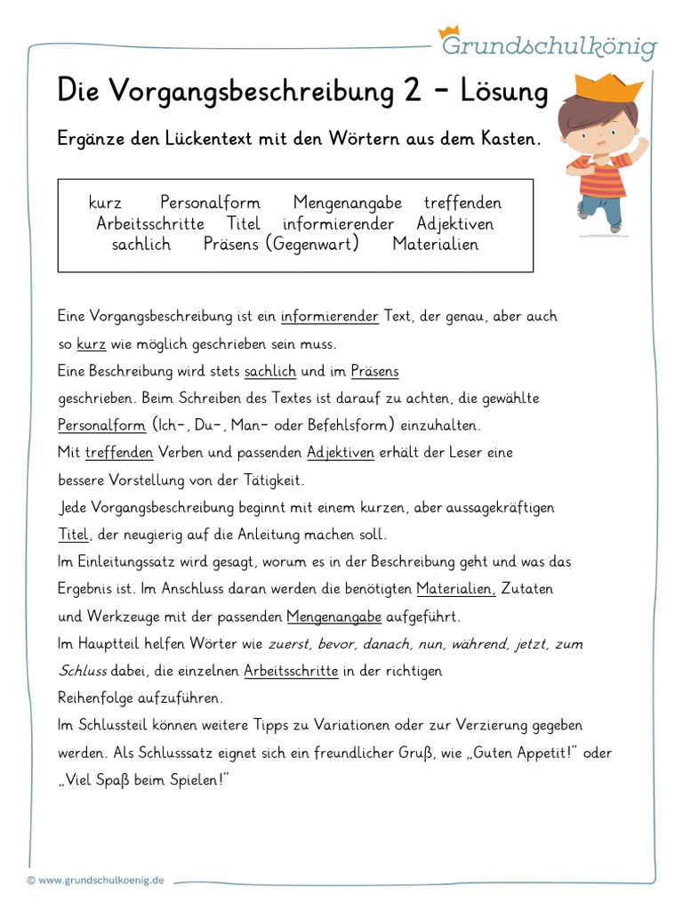 Vorgangsbeschreibung2 Lueckentext Loesung | PDF