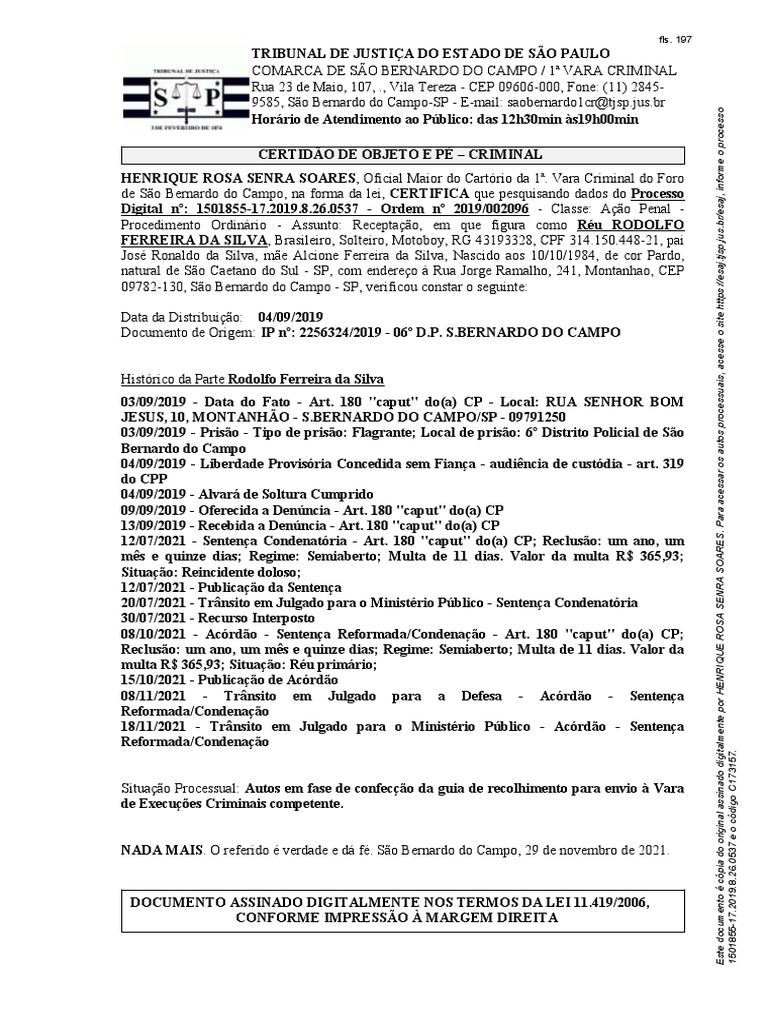 Certidão Objeto e Pé PDF Sentença (jurídico) Preconceito (termo legal)