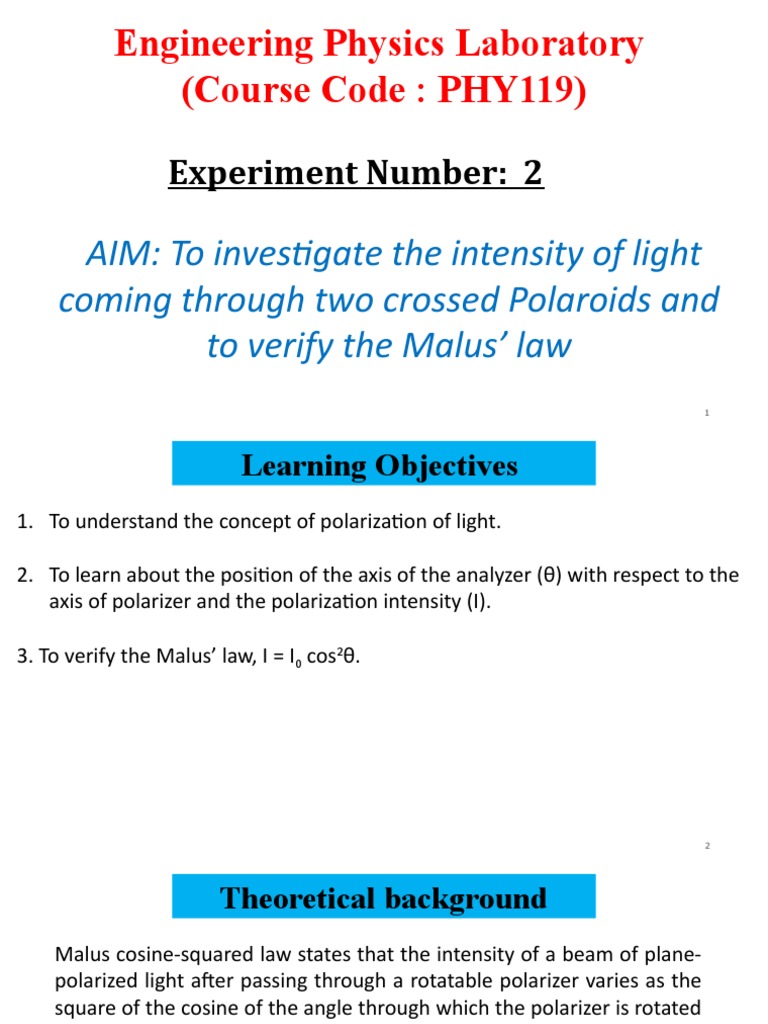 Engineering Physics Laboratory (Course Code: PHY119) : Experiment ...