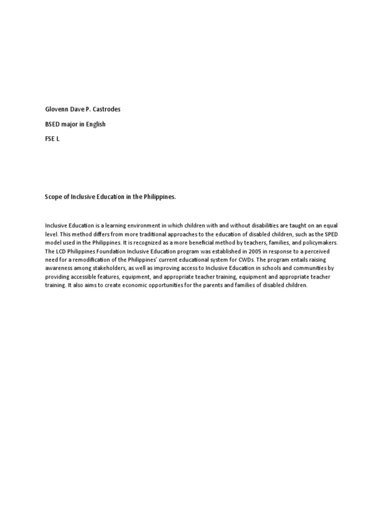 Scope of Inclusive Education in The Philippines | PDF
