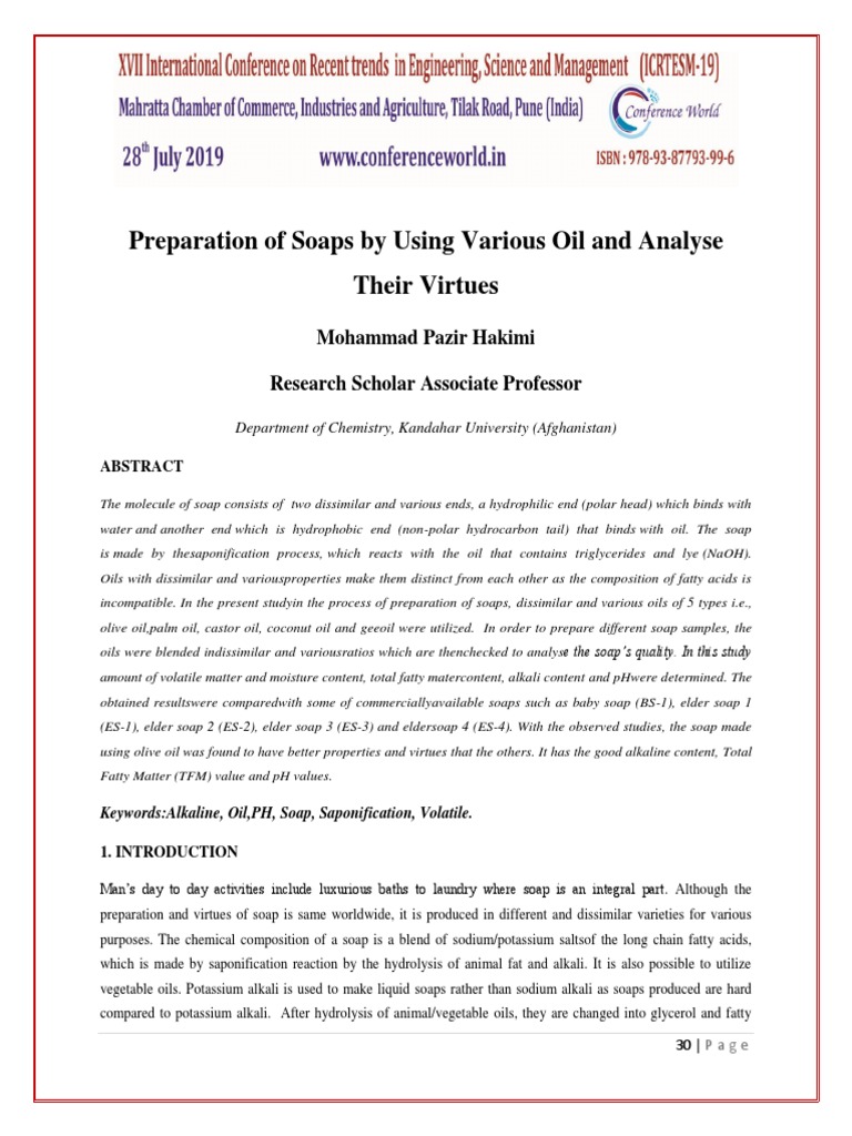 Preparation of Soaps by Using Various Oil and Analyse Their Virtues
