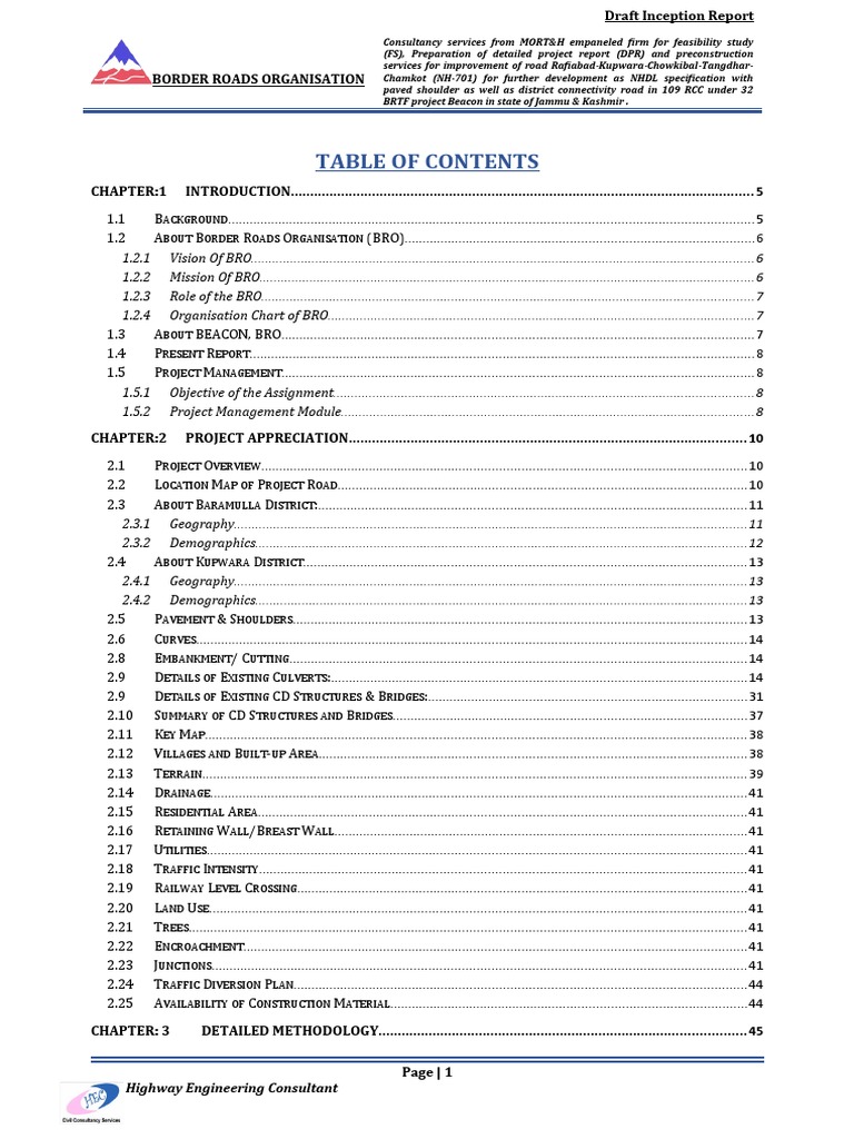 Inception Report for Road Project NHDL | PDF | Road | Transport ...