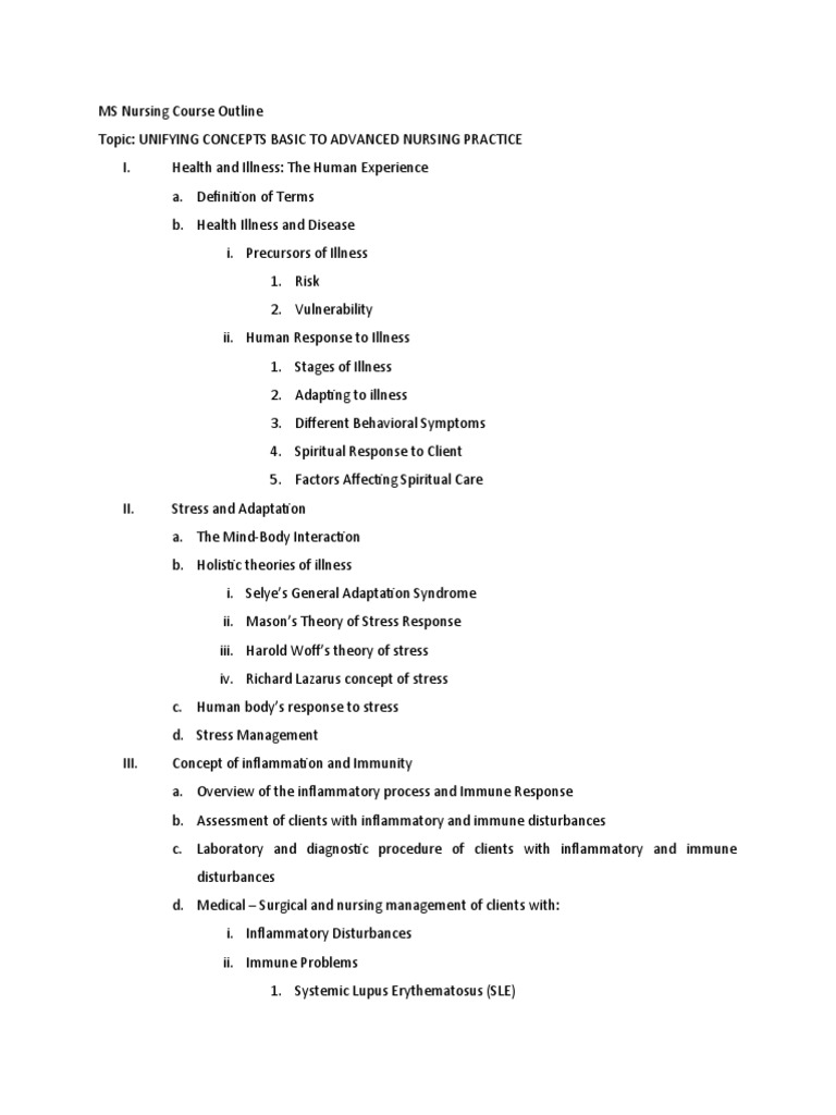 MS Nursing Course Outline | PDF | Health Care | Stress (Biology)