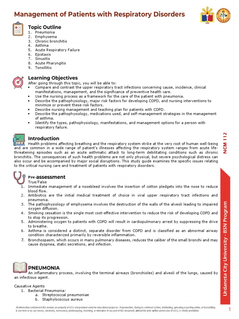 Respiratory Disorders Nursing Guide | PDF | Pneumonia | Chronic ...