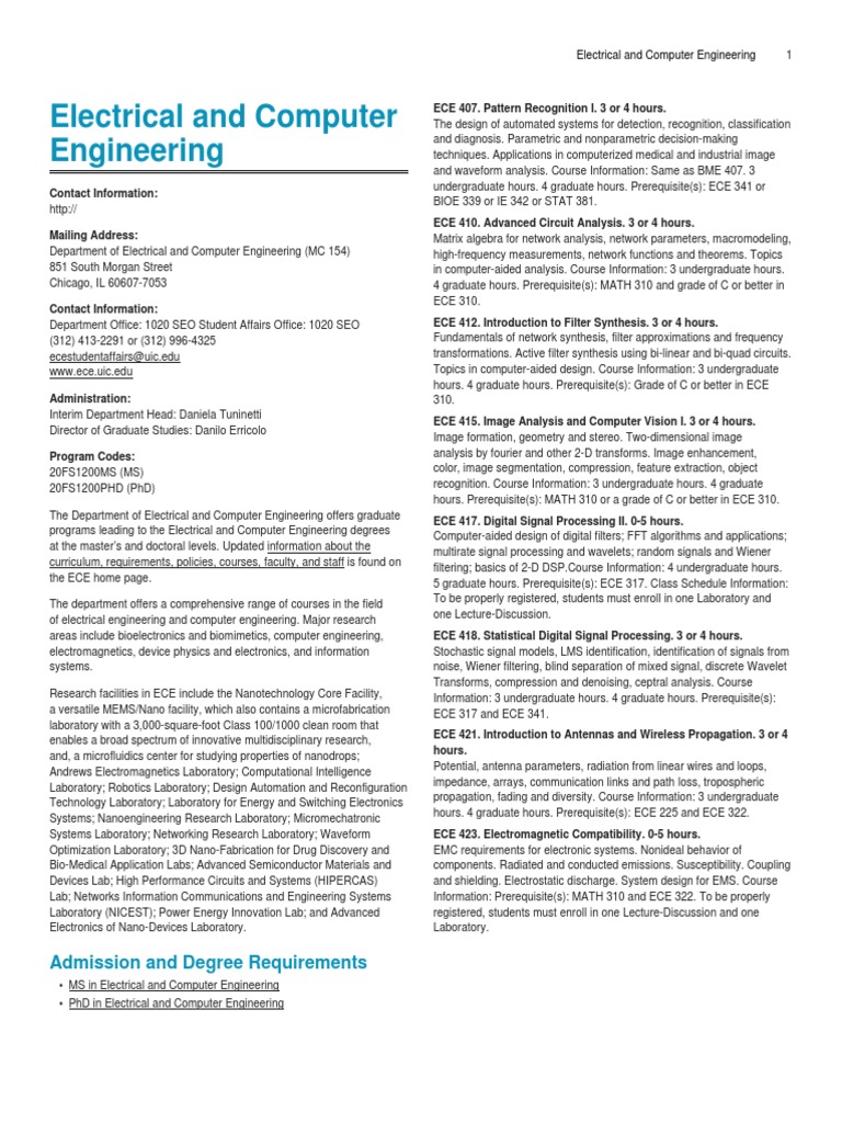 Electrical and Computer Engineering: Admission and Degree Requirements ...