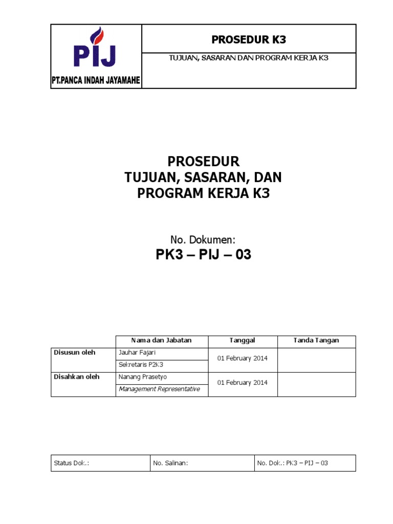 PK3 - PIJ - 03 Prosedur Penetapan Tujuan, Sasaran, Dan Program Kerja | PDF