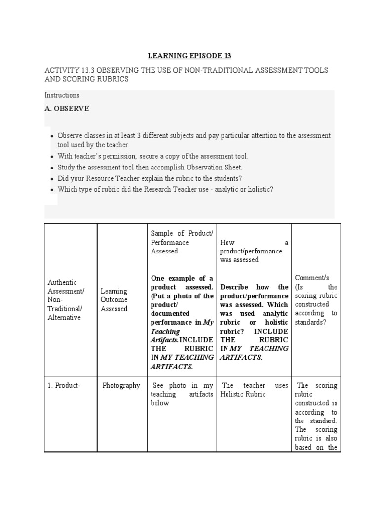 A. Observe: Teaching Artifacts - INCLUDE Artifacts. Artifacts | PDF ...