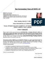 Admit Card For Screening Test of NSTC-19