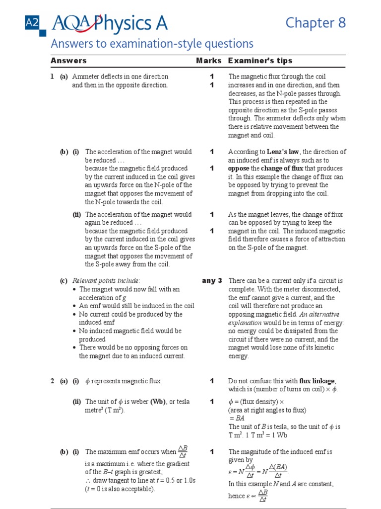 AQA A2 Physics A Chapter 8 Textbook Answers | PDF | Inductor | Transformer