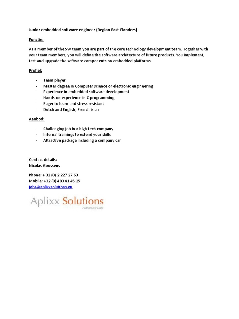Junior Embedded Software Engineer Role | PDF | Business