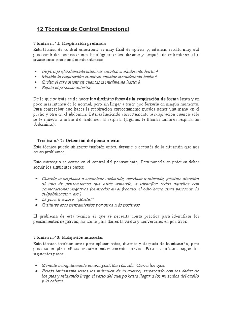 12 Técnicas de Control Emocional | PDF | Las emociones | Meditación