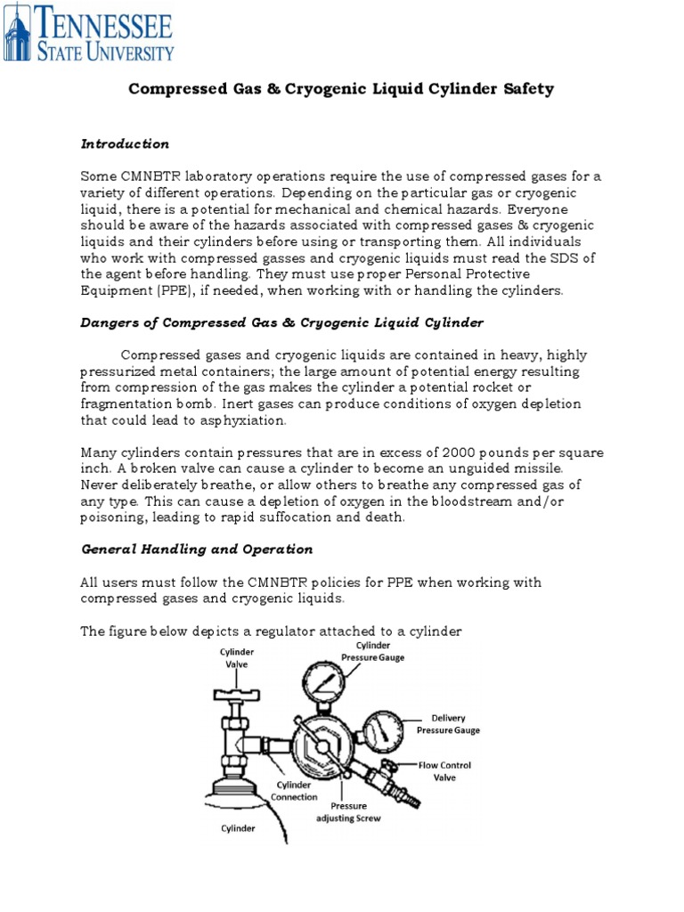 Compressed Gas Cryogenic Liquid Cylinder Safety | PDF | Valve | Gases