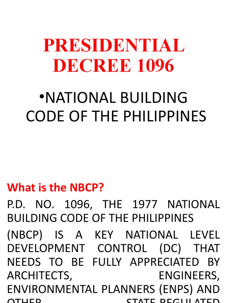 Presidential decree 1096 national building code of the philippines