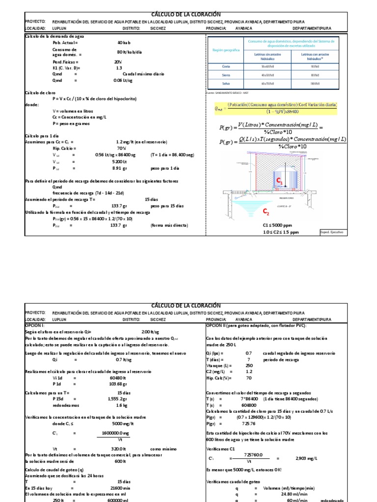 Calculo Dosificacion de Cloro | PDF | Agua | Ingeniería Ambiental