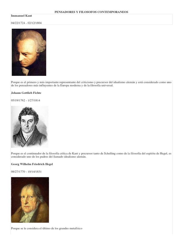 Pensadores y Filosofos Contemporaneos PDF Existencialismo Immanuel Kant