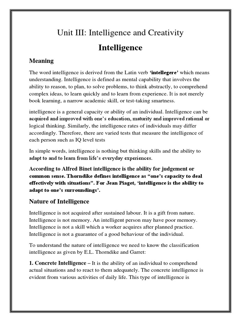 Unit 3 Psychology PDF Brainstorming Intelligence