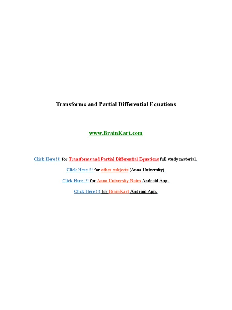 Transforms and Partial Differential Equations | PDF | Partial ...