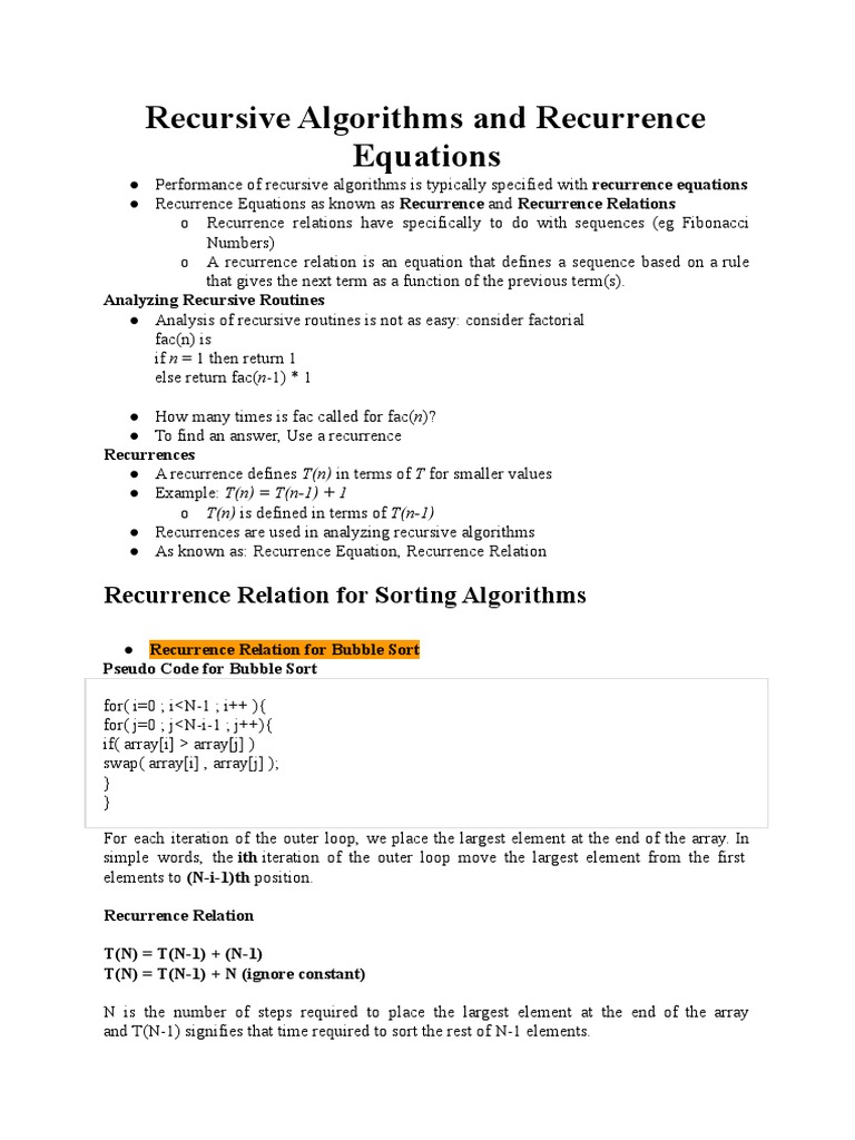 Recursive Algorithms and Recurrence Equations | PDF | Recurrence ...