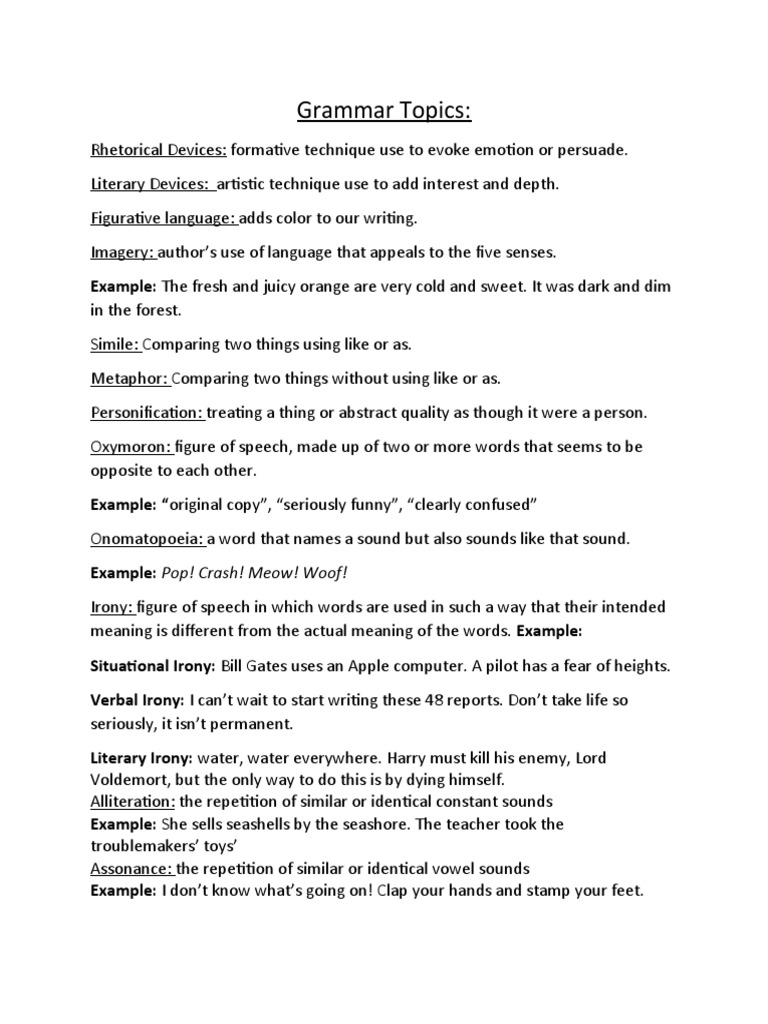 Essential Grammar and Literary Devices | PDF | Language Arts ...