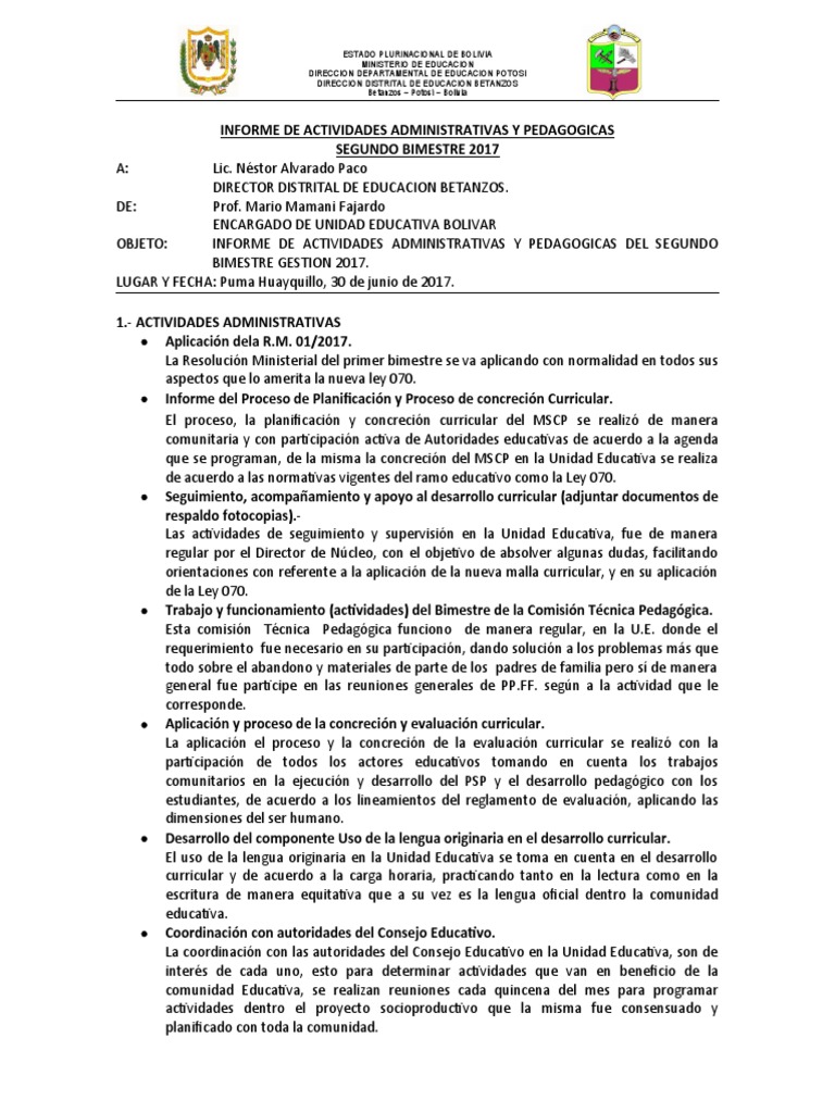 INFORME 2do. BIMESTRE | PDF | Plan de estudios | Evaluación
