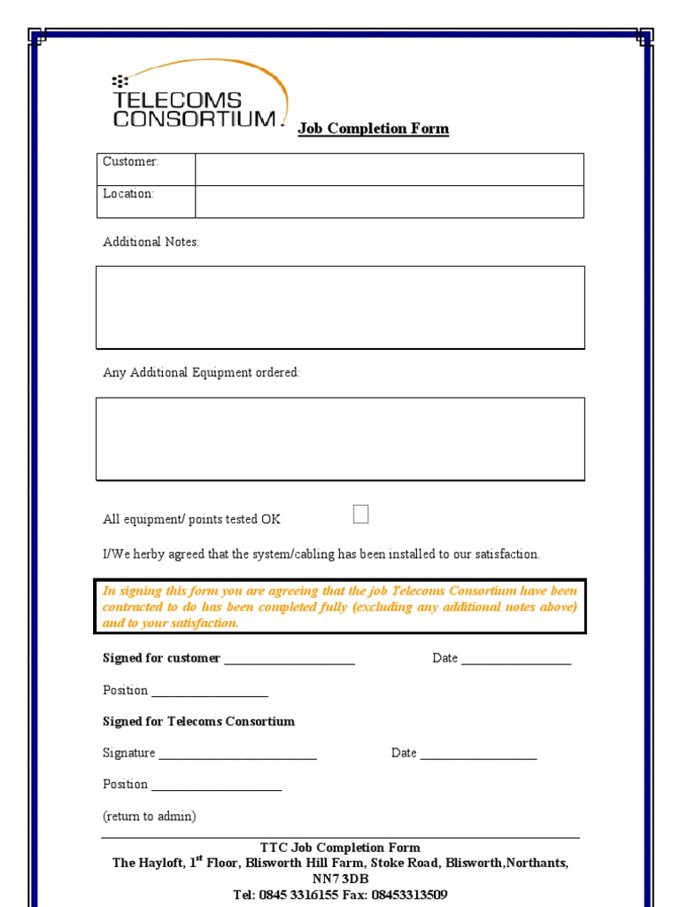 Job Completion Sign-Off Form | PDF