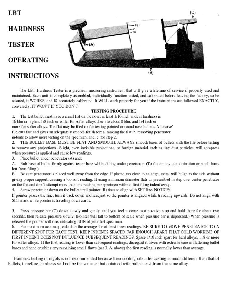 LBT Hardness Tester Operating Instructions Testing Procedure 1 PDF