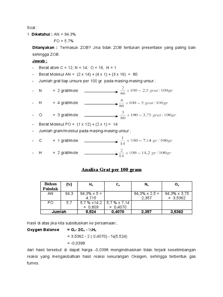 Cara Hitungan Zero Oksigen Balance Tugas Mahasiswa | PDF