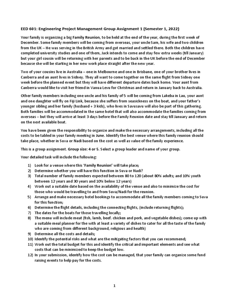 EED 601: Engineering Project Management Group Assignment 1 (Semester 1 ...