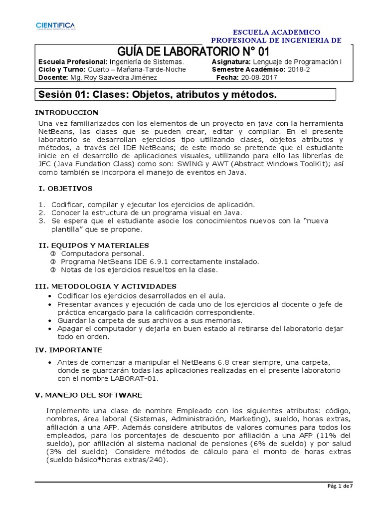Laboratorio Java: Clases y Objetos en NetBeans | PDF | Java (lenguaje ...