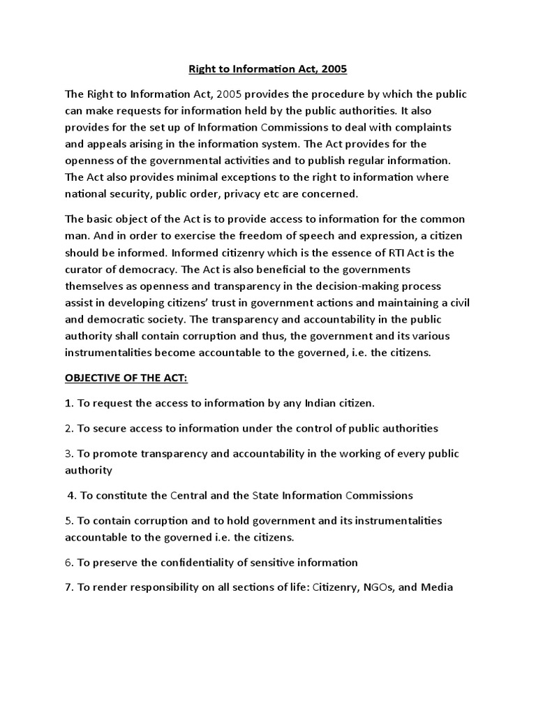 Right To Information Act 2005 Pdf Freedom Of Information Laws By