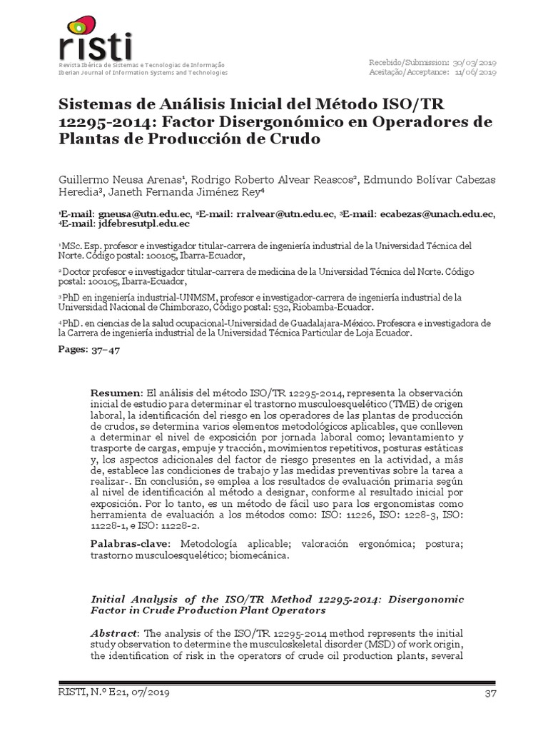 Sistemas de Análisis Inicial Del Método ISO/TR 12295 | PDF | Factores ...
