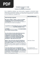 Competency Assessor's Script On The Conduct of Competency Assessment