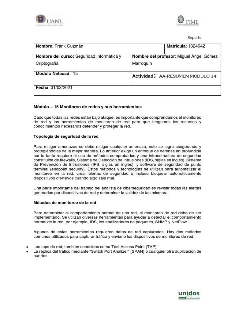 Cuestionario sobre Monitoreo de Redes | PDF | Conmutador de red | Seguridad