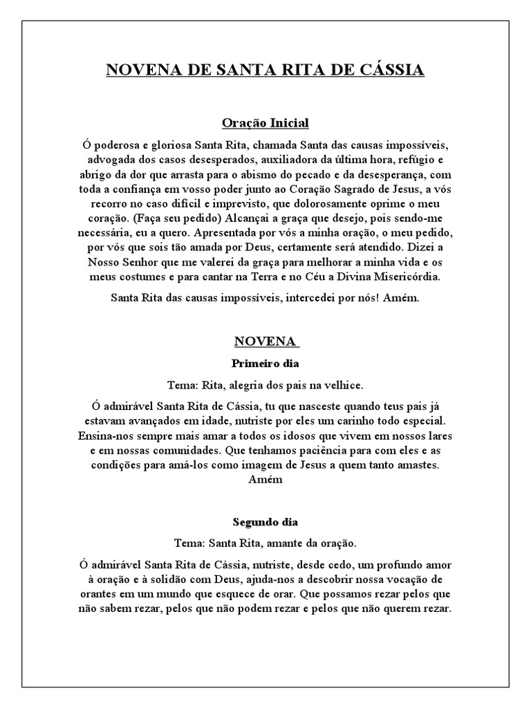 Novena de Santa Rita de Cássia | PDF | Oração | Amor