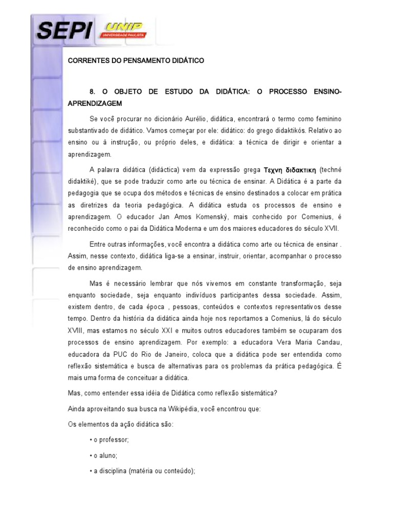 o Objeto de Estudo Da Didática o Processo Ensino Aprendizagem | PDF ...