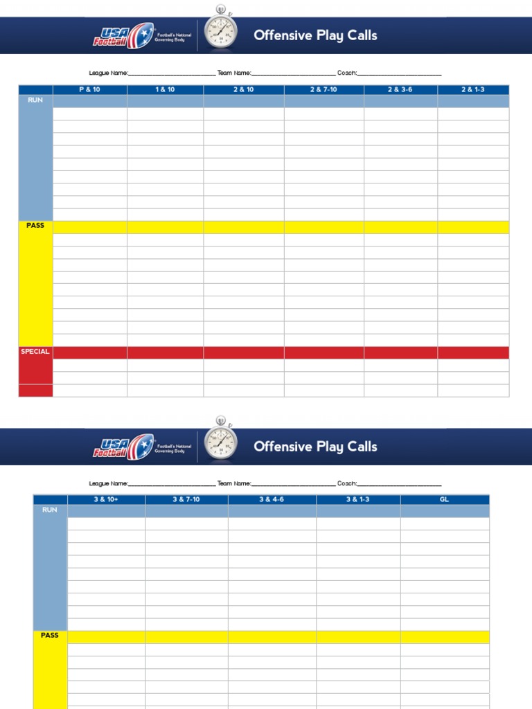 Offensive Play Calls: P & 10 1 & 10 2 & 10 2 & 7-10 2 & 3-6 2 & 1-3 RUN ...