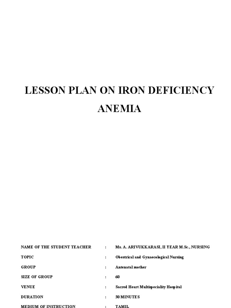 Lesson Plan On Iron Deficiency Anemia | PDF | Anemia | Pregnancy