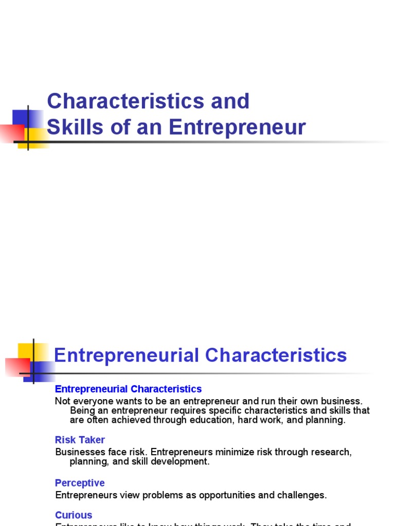 Entrepreneurial Skills and Characteristics | PDF | Entrepreneurship | Goal