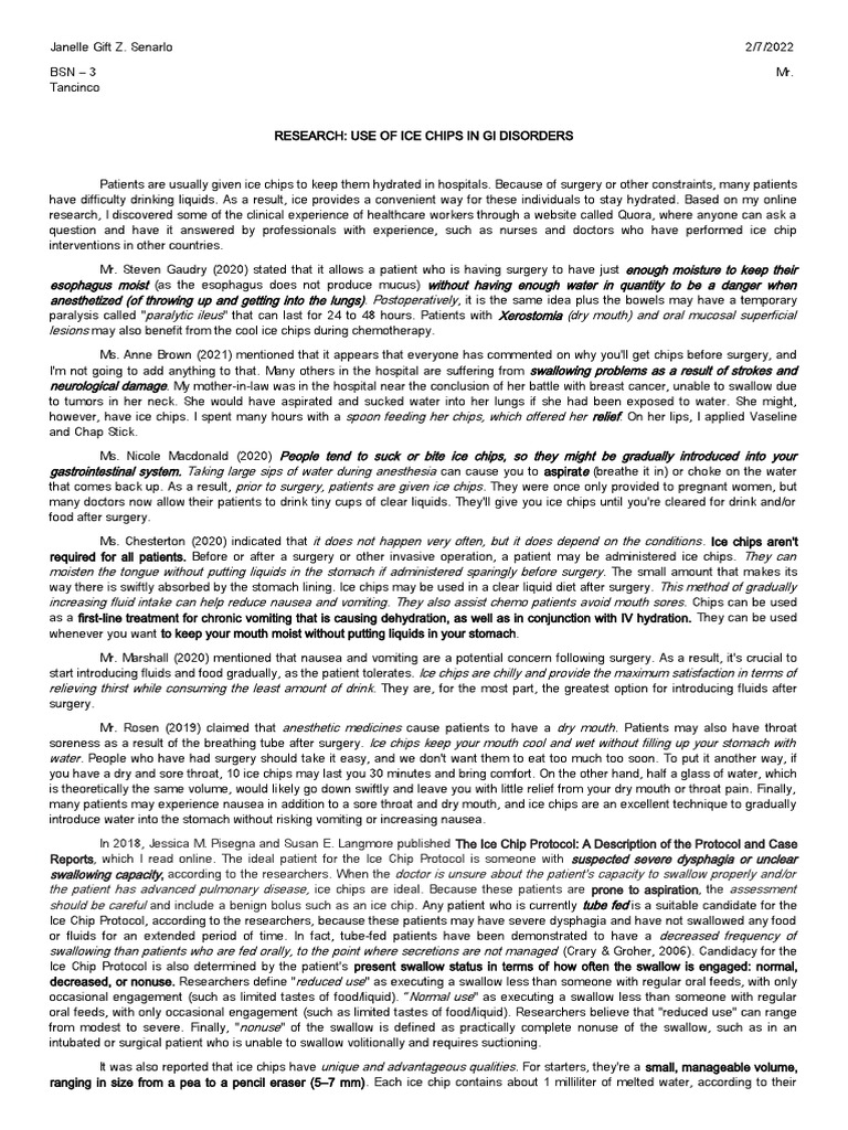 Ice Chips Gi PDF Clinical Medicine Diseases And Disorders