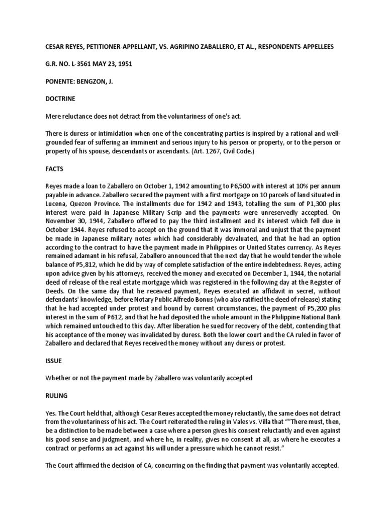 Case Digest Reyes Vs Zaballero PDF Common Law Justice