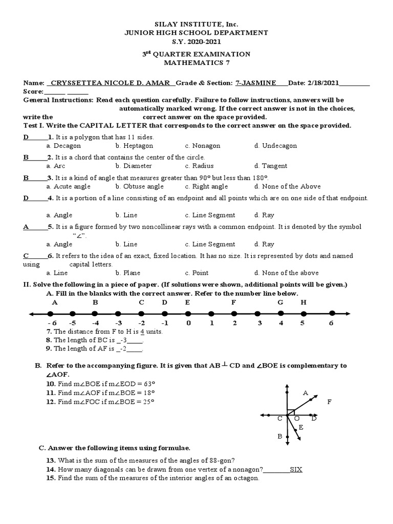 Grade 7 Geometry Exam Review | PDF | Angle | Geometry