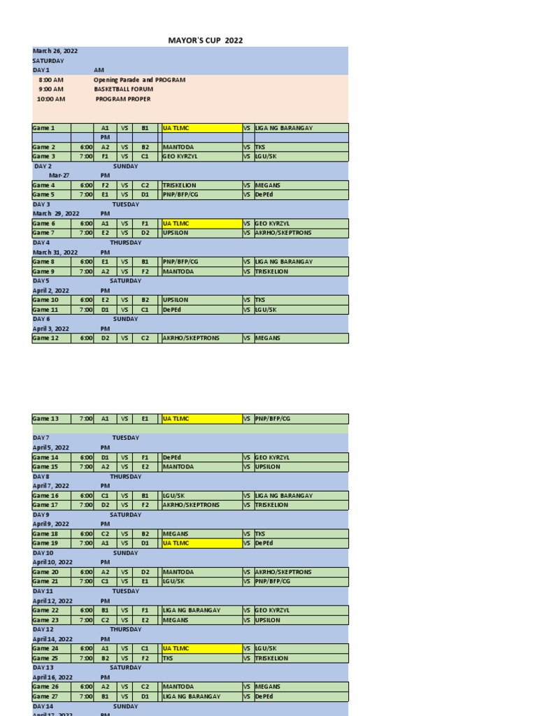Schedule of Games Mayors Cup Final PDF