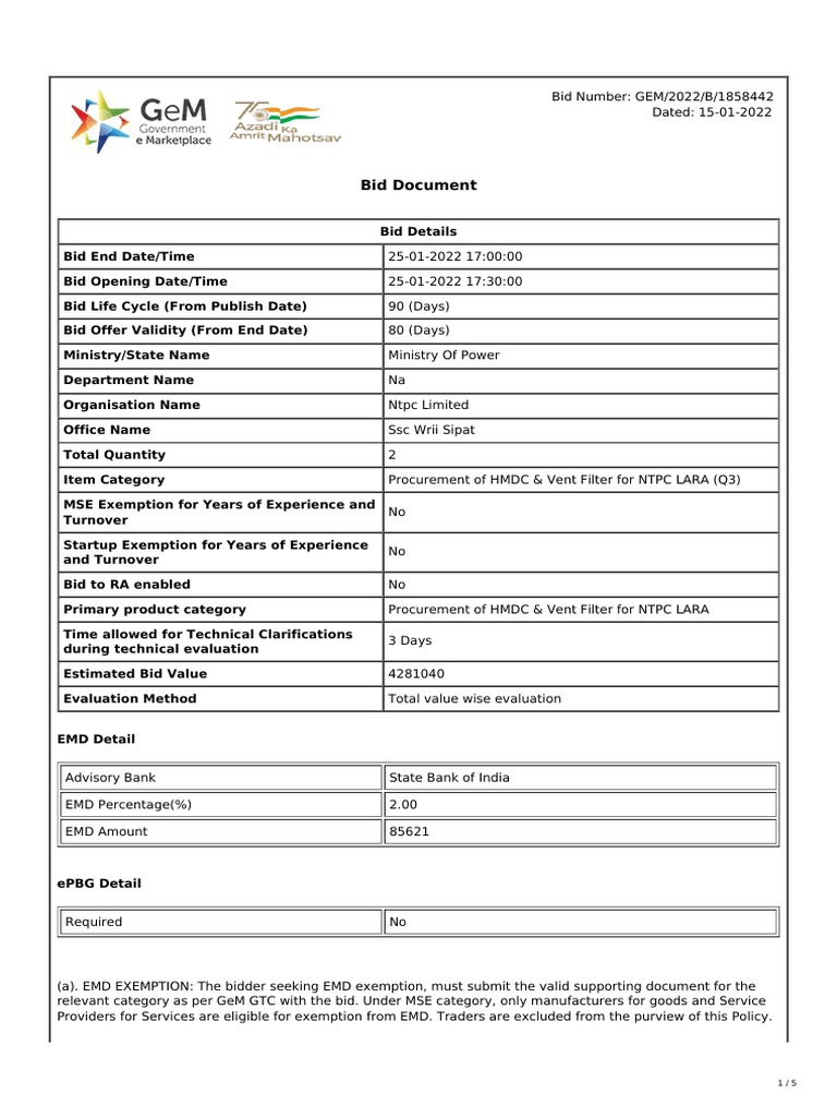 GeM Bidding 3048646 PDF Procurement Economies