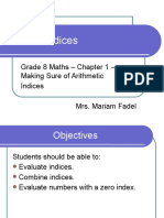 Laws of Indices: Grade 8 Maths - Chapter 1 - Making Sure of Arithmetic Indices Mrs. Mariam Fadel