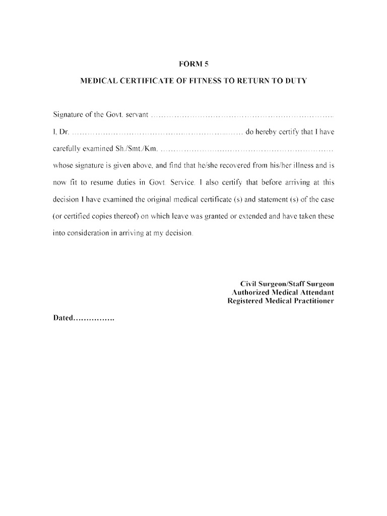Fitness Certificate Form 5 | PDF